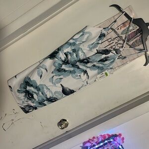 Light green n black floral short dress cross crosses on the back